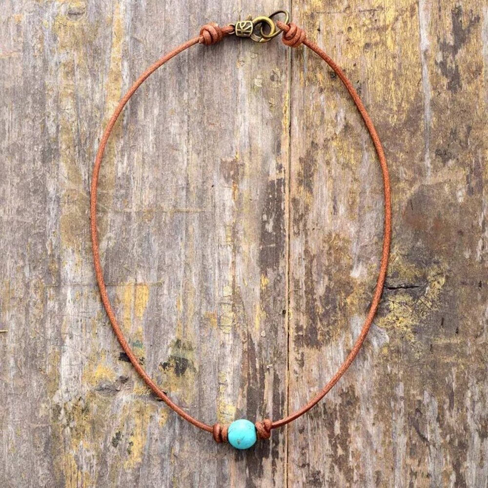 NWOT Turquoise Leather Choker Necklace